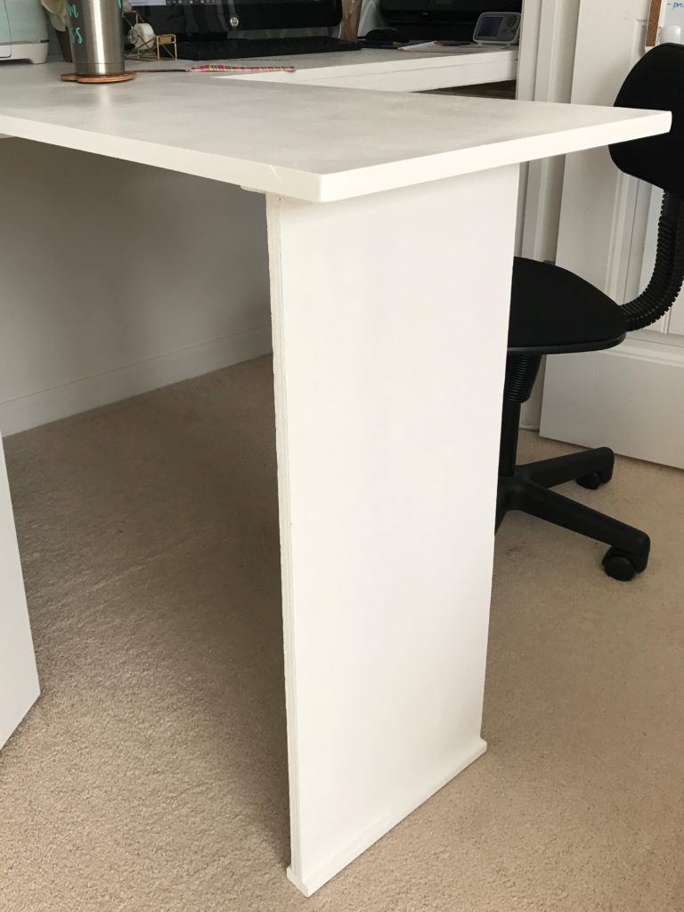 The workspace extension for the closet office makeoever. A removable leg the slides in to support to the fold up desktop extension. Brilliant!