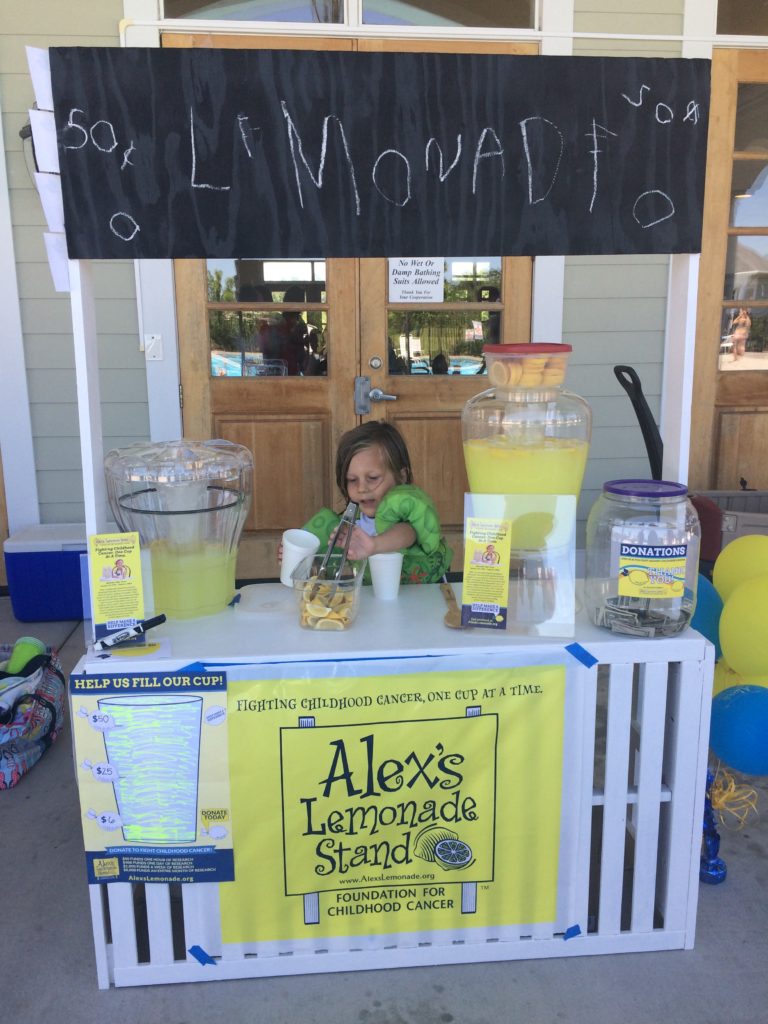 #1 working hard at our family's first lemonade stand to benefit ALSF in 2015.
